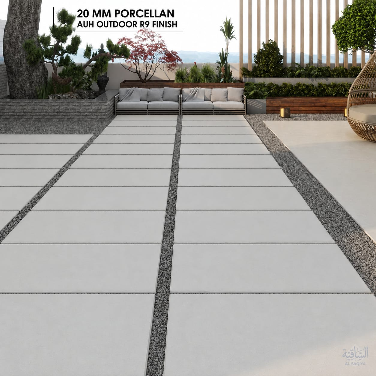 20 mm porcelain terrace paving with gravel joints
